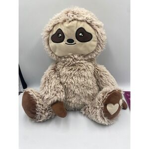 Cute Stuffed Animal 14" Sloth Plush Toy Tan Heart Feet Microwavable EUC